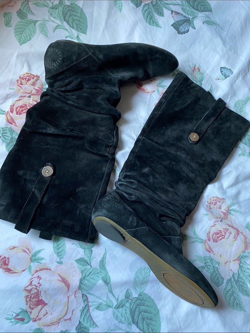 UGG Black Suede Women's Mid-Calf Slouch Boots